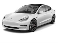 a white tesla model 3 on a white background